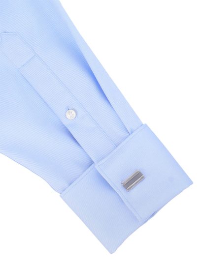 Everyday Armour Wrinkle-Free Collection: Solid Blue 2-Ply 100% Cotton Double Cuff Modern / Classic Fit Long Sleeve Shirt with cufflink