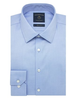 Everyday Comfort Collection: Solid Blue Double-Ply Multi-Way Stretch Slim/Tailored Fit Long Sleeve Shirt - SF1AF4.NOS