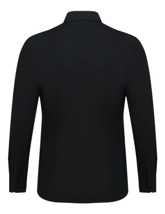 Everyday Comfort Collection: Solid Black 2 Ply Multi-Way Stretch Slim/Tailored Fit Long Sleeve Shirt - SF2AF16.NOS