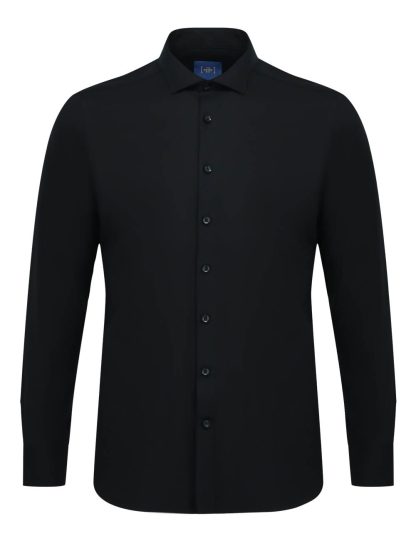 Everyday Armour Collection: Solid Black 2 Ply Wrinkle Free Slim / Tailored Fit Long Sleeve Shirt