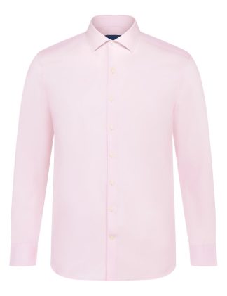 Everyday Armour Collection: Solid Pink Double-Ply Wrinkle Free Slim / Tailored Fit Long Sleeve Shirt - SF2AF8.NOS