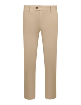 Solid Khaki Brown Tencel Slim Fit Casual Pants