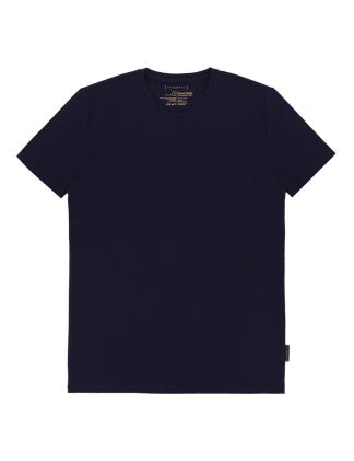 Solid Navy Blue Tencel Crew Neck Slim Fit T-shirt - TS1A3T.7