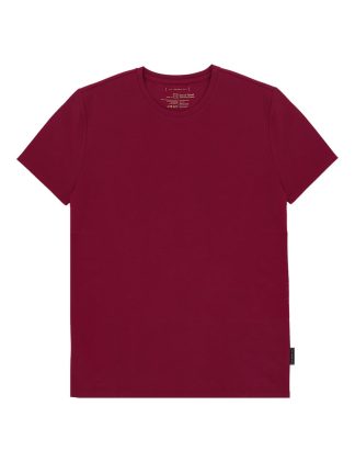 Solid Maroon Red Tencel Crew Neck Slim Fit T-shirt - TS1A4T.7