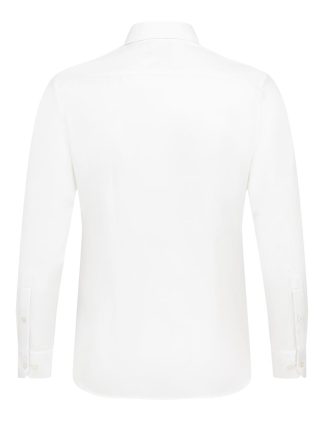 Solid White Dobby 2 Ply Wrinkle Free Tailored/ Slim Fit Long Sleeve Shirt - TF2AF5.30