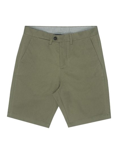 Solid Biege Brown Printed Cotton Stretch Slim Fit Shorts