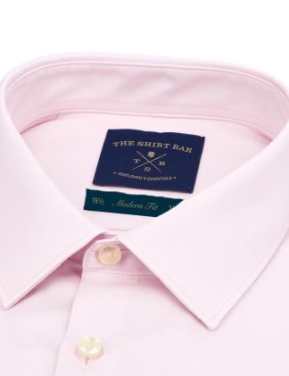 Everyday Armour Collection: Solid Pink 2 Ply 100% Cotton Wrinkle Free Modern/Classic Fit Long Sleeve Shirt collar