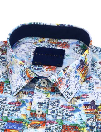 Lively Architectural Print Italian Fabric Custom/Relaxed Fit Short Sleeve Shirt -RF9SNB1.31