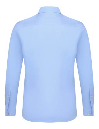 Everyday Comfort Collection: Solid Blue 2 Ply Multi-Way Stretch Slim/Tailored Fit Long Sleeve Shirt - SF2AF14.NOS