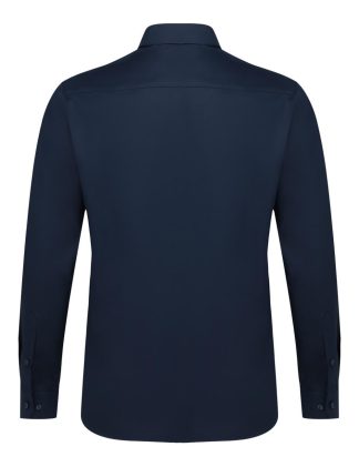 Everyday Armour Collection: Solid Navy Blue 2 Ply 100% Cotton Wrinkle Free Slim / Tailored Fit Long Sleeve Shirt back view