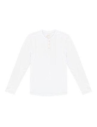 Solid White Premium Cotton Stretch Long Sleeve Henley T-shirt