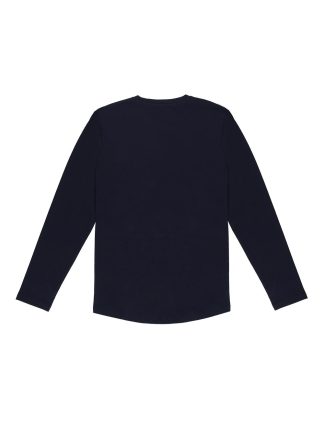 Solid Navy-Blue Premium Cotton Stretch Long Sleeve Henley T-Shirt