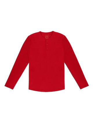 Solid Maroon Red Premium Cotton Stretch Long Sleeve Henley T-Shirt